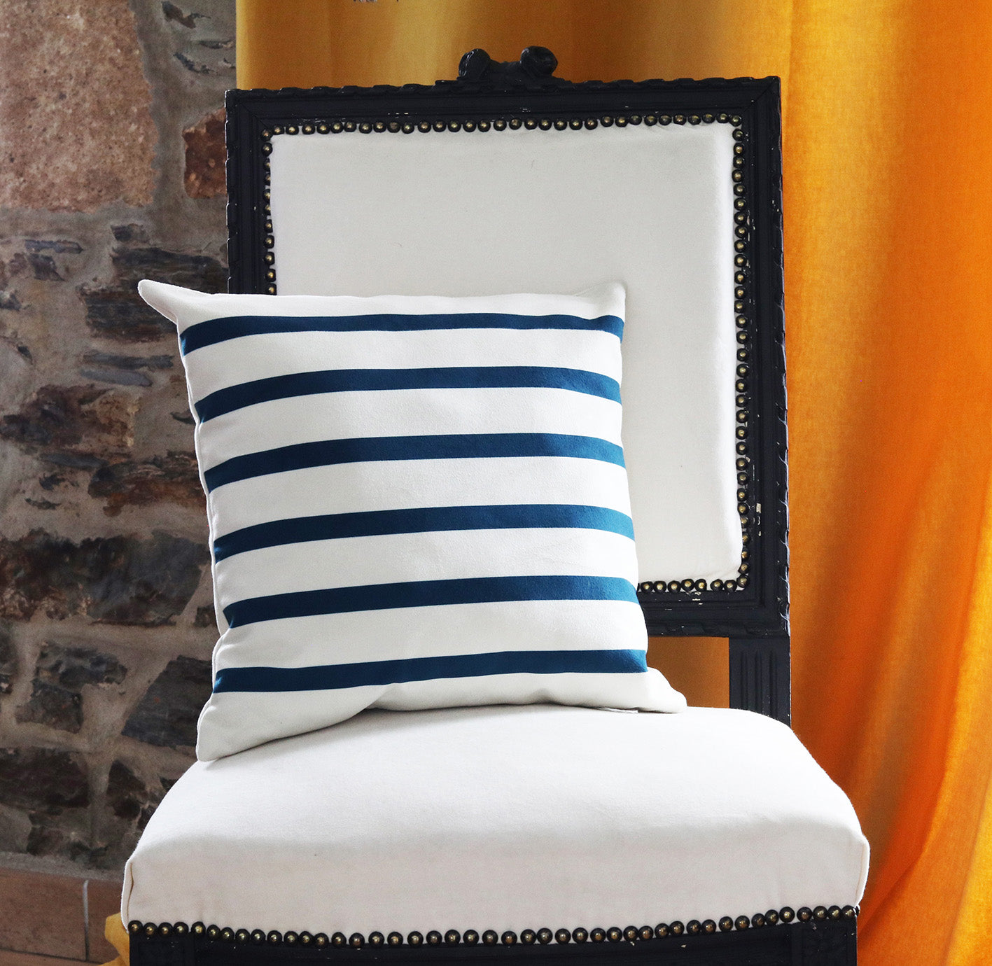 Housses de coussin marinières Bleu